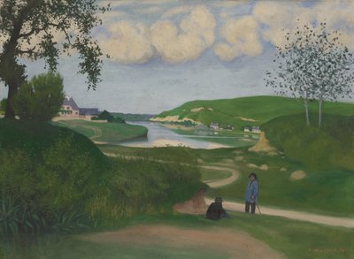 Landskap med en elv og to figurer av Felix Edouard Vallotton
