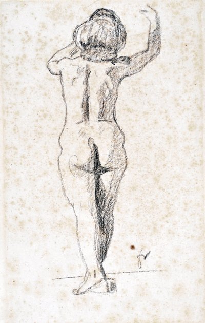 Nu de dos - Kunstverk av Felix Vallotton (1865-1925), grafitt på papir (28x18 cm), tidlig på 1900-tallet - Saint Roch hospice museum, Issoudun - Obligatorisk omtale av Felix Edouard Vallotton