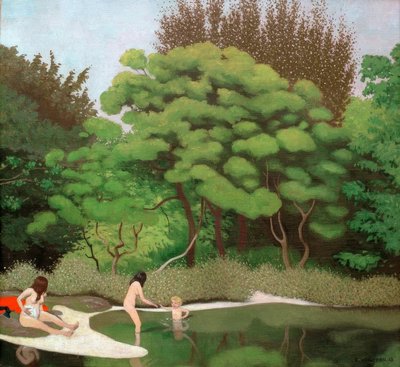 Solrikt underskogslandskap, med to kvinner og et barn av Felix Edouard Vallotton