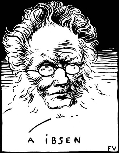 Portrett av Henrik (Henri) Johan Ibsen (1828-1906), norsk dramatiker. Gravering av Felix Edouard Vallotton (1865-1925) av Felix Edouard Vallotton