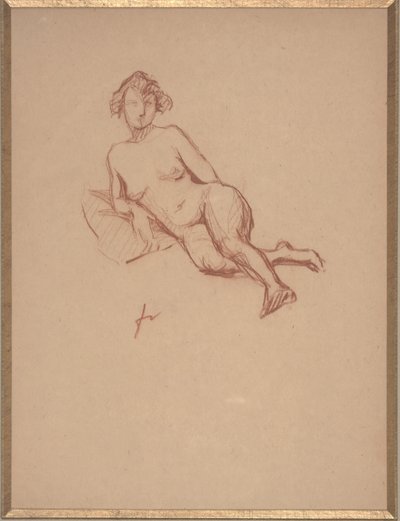 Liggende naken kvinne (rødt kritt på papir) av Felix Edouard Vallotton