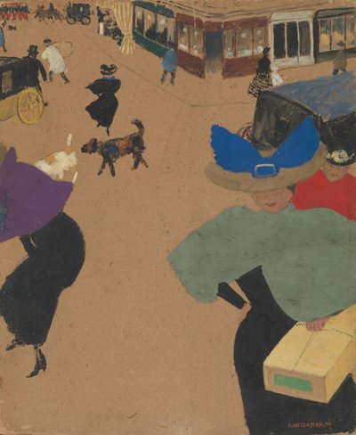 Gatescene i Paris (Coin de rue à Paris), 1895 (gouache og olje på papp) av Felix Edouard Vallotton
