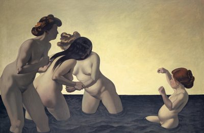 Tre kvinner og en liten jente leker i vannet, 1907. av Felix Edouard Vallotton