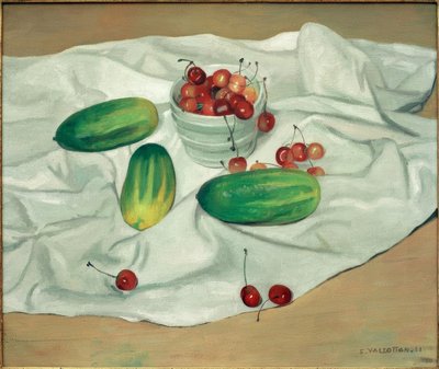 Tre agurker og en svart vase med kirsebær av Felix Edouard Vallotton
