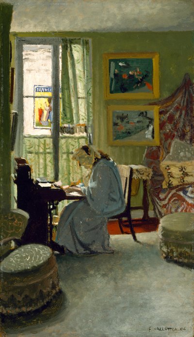Kvinne som skriver i et interiør, 1904 av Felix Edouard Vallotton