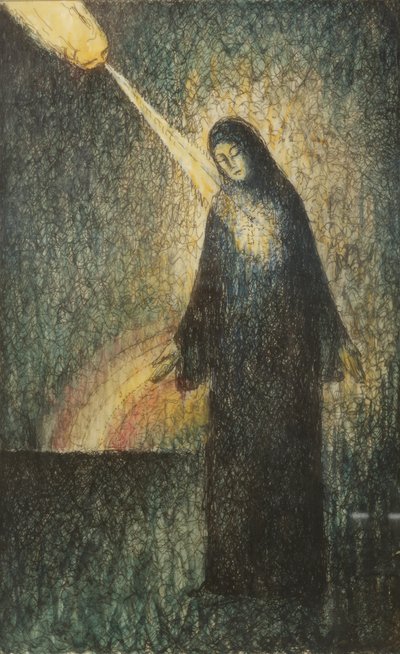 En kvinne opplyst av en regnbue (blekk & w/c på kalkerpapir) av Felix Elie Tobeen
