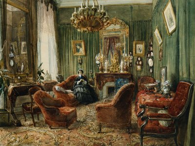 Utsikt over Salon de la Comtesse de Salverte av Felix Francois Barthelemy Genaille