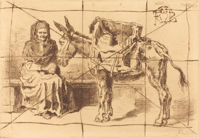 Cacoletière Assise (sittende kvinne og rumpe) av Felix Hilaire Buhot