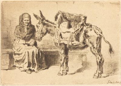 Cacoletière Assise (sittende kvinne og rumpe) av Felix Hilaire Buhot