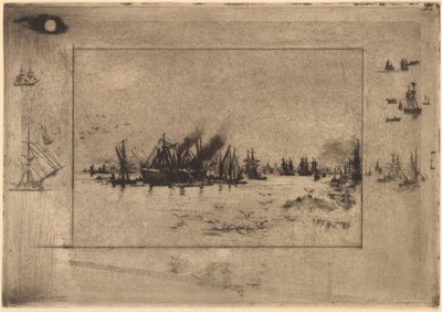 Port aux Mouettes havn med måker, 1886. av Felix Hilaire Buhot