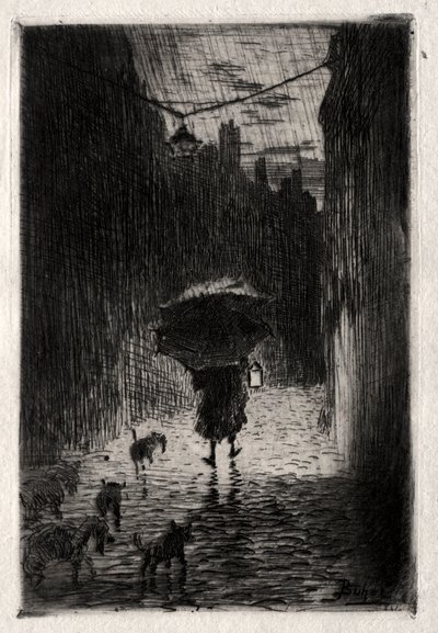 Regn og paraply av Felix Hilaire Buhot