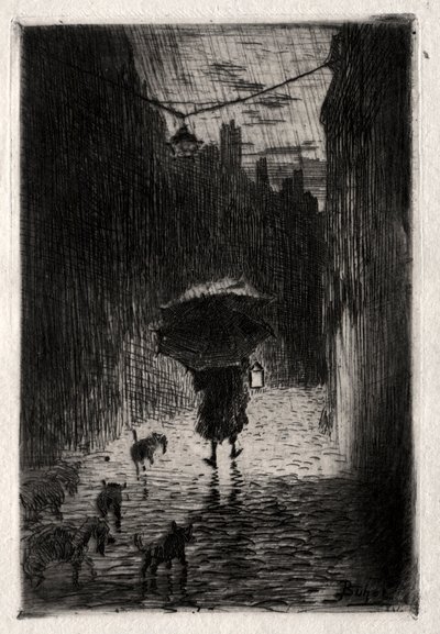 Regn og paraply, ca. 1875. av Felix Hilaire Buhot