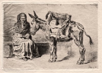 Sittende kvinne med Mule av Felix Hilaire Buhot