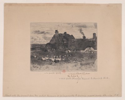Små stråtak-hytter Les Petites Chaumières, 1878. av Felix Hilaire Buhot
