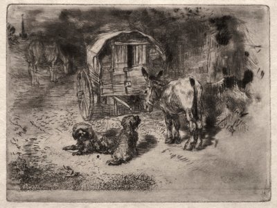 The Guardians of the House, eller Friends of the Saltimbanque, ca. 1875. av Felix Hilaire Buhot