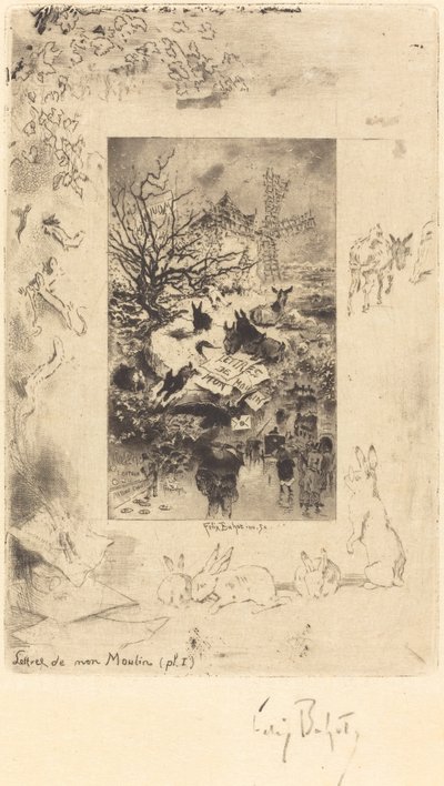 Tittelside for brev fra min mølle, ca. 1885. av Felix Hilaire Buhot
