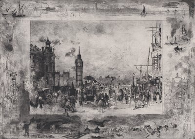 Westminster Bridge, eller Westminster Clock Tower, 1860-98. av Felix Hilaire Buhot