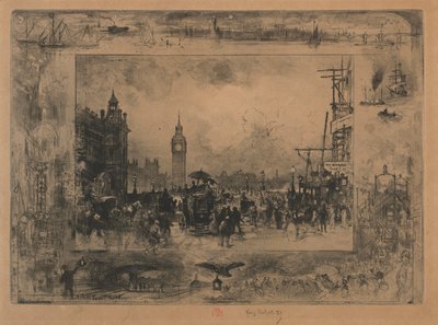 Westminster Bridge, eller Westminster Tower, 1884. av Felix Hilaire Buhot