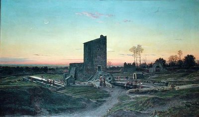 Roman Landscape eller, The Wash-House of Albano av Felix Hippolyte Lanoue