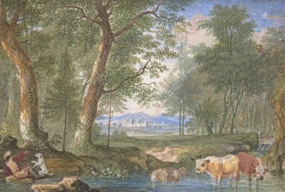 Landskap med kyr i en bekk, 1698. av Felix Meyer