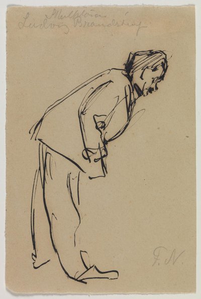 Portrett av Ludvig Brandstrup, stående foroverbøyd av Felix Nylund