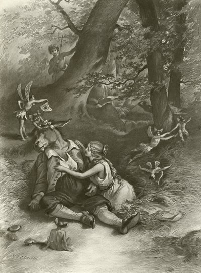 En midtsommernatts drøm. Akt IV, Scene I (gravyr) av Felix Octavius Carr Darley