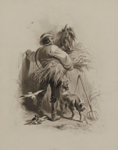 Bonde med hest, hund og duer av Felix Octavius Carr Darley