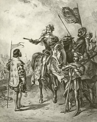 Kong Henry Fifth V. Act IV, Scene VII (gravyr) av Felix Octavius Carr Darley
