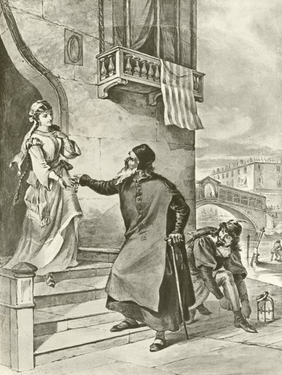 Kjøpmann av Venezia. Akt II, Scene V (gravyr) av Felix Octavius Carr Darley