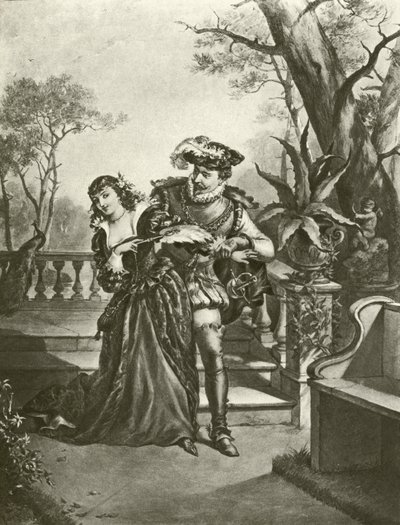 Mye ståhei for ingenting. Akt V-Scene II (gravyr) av Felix Octavius Carr Darley