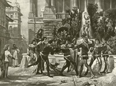 Romeo og Julie. Akt III, Scene I (gravyr) av Felix Octavius Carr Darley