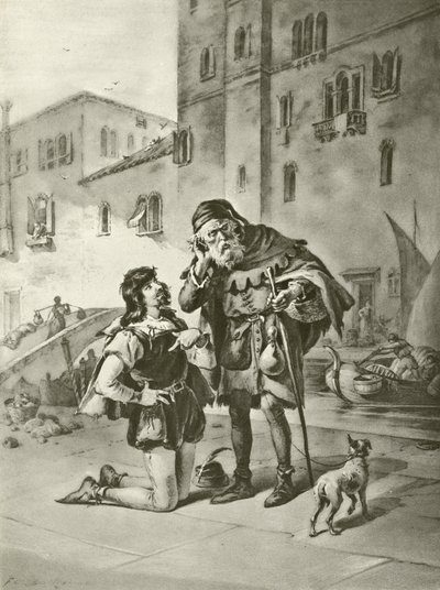 Kjøpmannen i Venezia. Akt II, Scene II (gravyr) av Felix Octavius Carr Darley