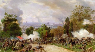 Kamp på kirkegården til Pere Lachaise i 1871 (olje på lerret) av Felix Philippoteaux