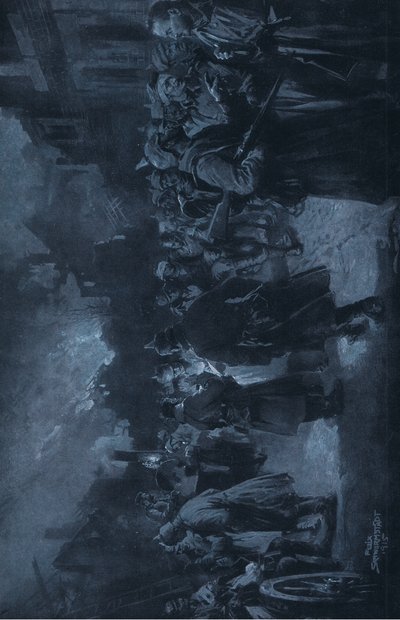 Fra vestfronten. Etter slaget, illustrasjon fra Hindenburg utgitt av Daterlandischer Derlag C U Weller Berlin av Felix Schwormstadt