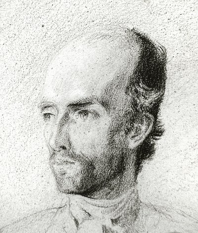 Portrait of a Man, ca. 1845 (svart kritt forhøyet med hvitt på brunt papir) av Félix Ziem