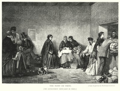 Mont de Piete, regjeringens pantelånerbutikk i Paris (gravering) av Ferdinand (after) Heilbuth