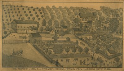 Eiendommen til John P. og Catharina Schuring, Franklin Town, Allegheny County, Pennsylvania, 1883 av Ferdinand A. Brader
