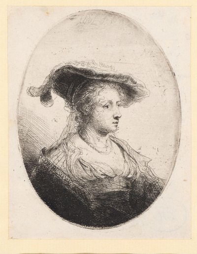 Ung kvinne med hatt av Ferdinand Bol