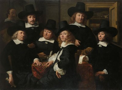 Six Regents and the Beadle of the Nieuw Zijds Institute for the Outdoor Relief of the Poor, Amsterdam, 1657 av Ferdinand Bol