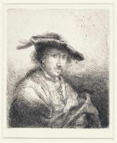 Ung mann med plymer hatt, 1642 av Ferdinand Bol