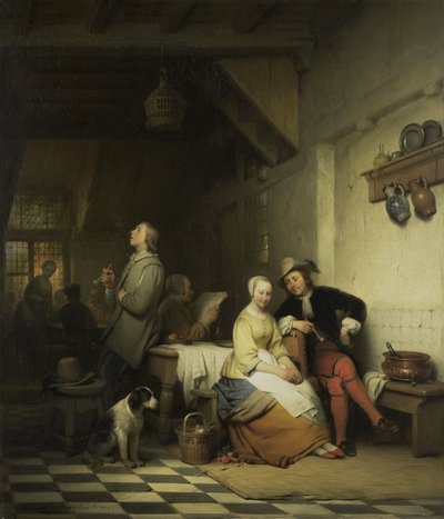 Interiør i et vertshus, med figurer i drakt fra det syttende århundre av Ferdinand De Braekeleer (I)