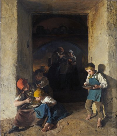 Barn som mottar frokosten sin av Ferdinand Georg Waldmuller