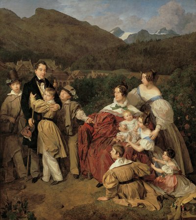 Notarius Dr. Josef August Eltz med kona Caroline, født Schaumburg, og deres åtte barn i Ischl av Ferdinand Georg Waldmuller