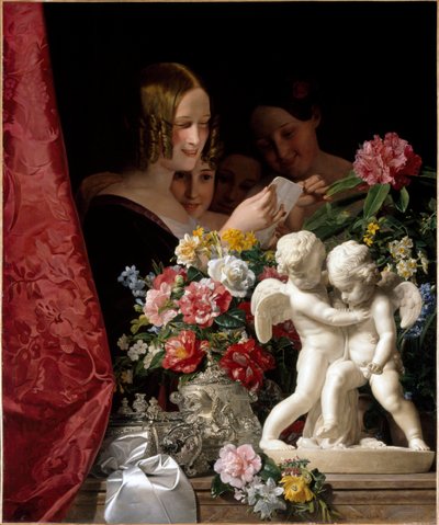 Jenter som leser et brev. Maleri av Ferdinand Georg Waldmuller (1793–1865). av Ferdinand Georg Waldmuller