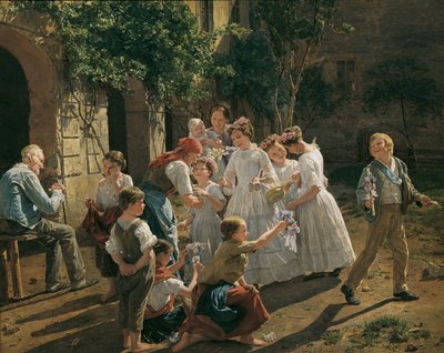 Morgenen for Corpus Christi-festen av Waldmueller, Ferdinand Georg (1793-1865). Olje på tre av Ferdinand Georg Waldmuller