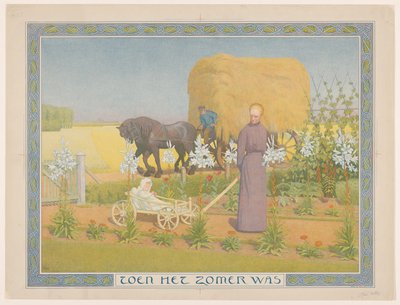 Kvinne med barn i vognen When It Was Summer (tittel på objekt) av Ferdinand Hart Nibbrig (signed by artist)