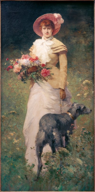 Kvinne med hund av Ferdinand Heilbuth