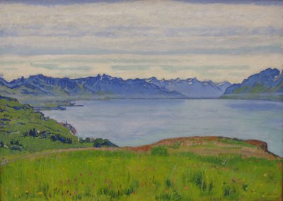 Landskap ved Genèvesjøen med utsikt mot Valais av Ferdinand Hodler