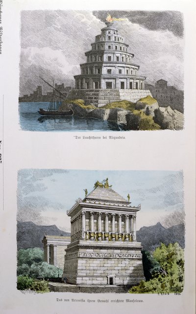 Det store fyrtårnet i Alexandria og mausoleet ved Halikarnassus, fra en serie av 