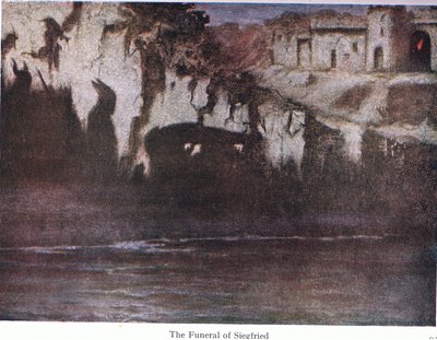 Begravelsen til Siegfried, illustrasjon fra The Stories of Wagners Operas pub. av George Harrap & Co Ltd 1932 av Ferdinand Lecke